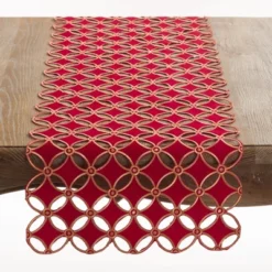 Saro Lifestyle Buche De Noel Collection Holiday Cutwork Design Table Runner, 16"x68", Red -Saro Lifestyle GUEST bb5e17c1 25e3 49bb 816b 838adbb69d8f