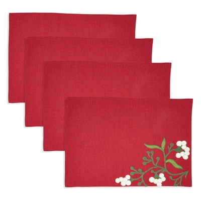 Saro Lifestyle Merry Mistletoe Placemat (Set Of 4), 13"x19", Red 2 Saro Lifestyle Merry Mistletoe Placemat (Set Of 4), 13"x19", Red - Image 2