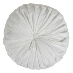 14" Velvet Pintucked Poly Filled Round Throw Pillow White - Saro Lifestyle