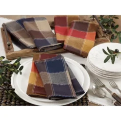 Saro Lifestyle Stitched Plaid Cotton And Poly Blend Table Napkins (Set Of 4)