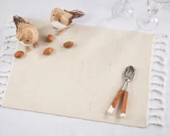 Saro Lifestyle Tasseled Cotton And Jute Placemats (Set Of 4), 14"x20", Beige -Saro Lifestyle GUEST be4adb5d 94cb 4674 af0a b7092512b824