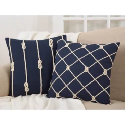 20"x20" Oversize Down Filled Knotted Rope Square Throw Pillow Navy - Saro Lifestyle -Saro Lifestyle GUEST be5a7b15 7b7a 4c4b 9c77 829fc42ea011