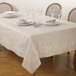 Saro Lifestyle Embroidered Swirl Natural Linen Blend Tablecloth -Saro Lifestyle GUEST bfc538f0 c87a 4d11 89a8 419a2dcc5421