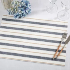 Saro Lifestyle Modern Striped Placemat (Set Of 4), 13"x19", Blue -Saro Lifestyle GUEST c089f909 75cb 43bc 9cce 7b4724139115