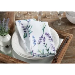 12pk Polyester Lavender Print Table Napkins - Saro Lifestyle: Floral Botanical Kitchen Textiles, Machine Washable -Saro Lifestyle GUEST c19c3952 4b7a 43b5 ad3c 6aab78ffff54