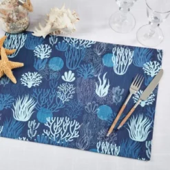 Saro Lifestyle Ocean Depths Coral Placemat (Set Of 4), 14"x20", Blue -Saro Lifestyle GUEST c1fa4e81 8f6b 4feb 9eb9 8e7505c5dbca