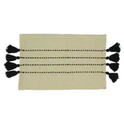 Saro Lifestyle Stripe Design Placemats With Tassels (Set Of 4), Black -Saro Lifestyle GUEST c25d79cf d730 476e b828 bb01b942c0b4