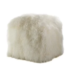 Saro Lifestyle Real Mongolian 100% Wool Lamb Fur Pouf Ottoman Square -Saro Lifestyle GUEST c2642651 b146 411a 9acf 898c14ef08dc