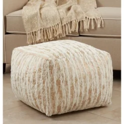 Saro Lifestyle Floor Pouf With Foil Print Faux Fur Design -Saro Lifestyle GUEST c32e6c88 696c 4e13 bbda d3c8f7f128e3