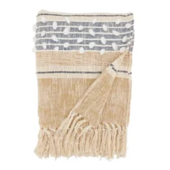 50"x60" Warm Woven Striped Throw Blanket Natural - Saro Lifestyle: Cotton, Machine Washable, Cozy For Bed & Couch