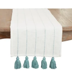 Saro Lifestyle Tassel Fantasy Stripe Table Runner, Mint, 16"x72" -Saro Lifestyle GUEST c4858bd7 0969 4fa3 a7cc 74e19404193c