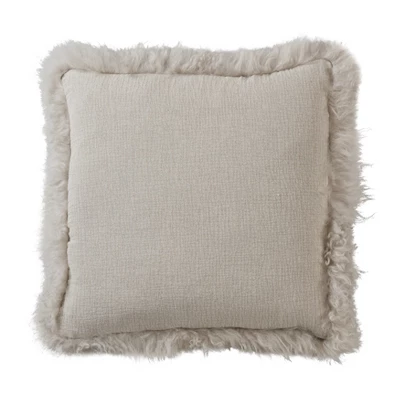 Saro Lifestyle Luxurious Linen Poly Filled Throw Pillow With Plush Lamb Fur Border 1 Saro Lifestyle Luxurious Linen Poly Filled Throw Pillow With Plush Lamb Fur Border