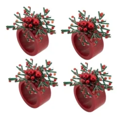 Saro Lifestyle Festive Fiesta Beaded Napkin Ring (Set Of 4), Red