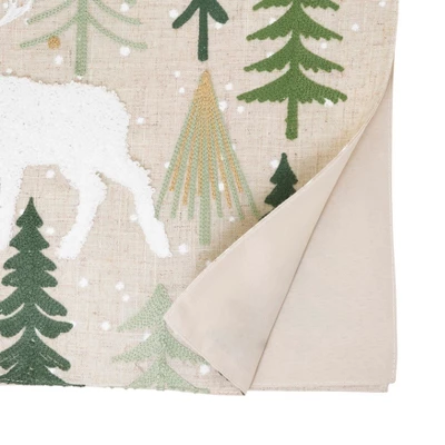 Saro Lifestyle Christmas Trees And Deer Table Runner, 16"x70", Natural 1 Saro Lifestyle Christmas Trees And Deer Table Runner, 16"x70", Natural