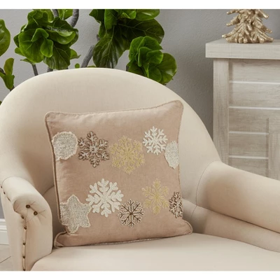 Saro Lifestyle Embroidered Snowflake Decorative Pillow Cover, Natural, 18" 2 Saro Lifestyle Embroidered Snowflake Decorative Pillow Cover, Natural, 18" - Image 2