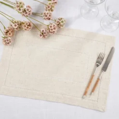 Saro Lifestyle Linen Blend Toscana Double Hemstitched Placemat (Set Of 12), 14"x20", Natural -Saro Lifestyle GUEST c63c26bc 632c 4cb2 918a 19629766a49b
