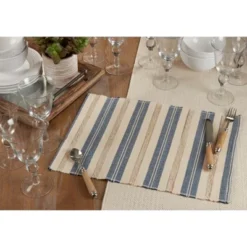 Saro Lifestyle Striped Placemat, 14"x20" Oblong, Periwinkle Blue (set Of 4 Pcs) -Saro Lifestyle GUEST c80571f7 962f 4c35 a3ff 766ca950c601