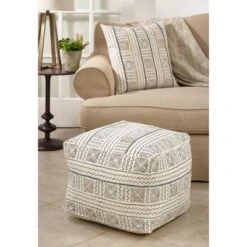 Saro Lifestyle Saro Lifestyle Abstract Design Mudcloth Floor Pouf, White, 20"x20"x14" -Saro Lifestyle GUEST cbddec2d 2a05 4e35 8166 e5fa9c64f529