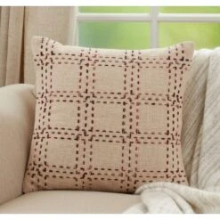 20"x20" Oversized Stitched Checked Design Square Pillow Cover Natural - Saro Lifestyle -Saro Lifestyle GUEST cc3cfc8b aa3a 4876 b468 899aaf9303fd