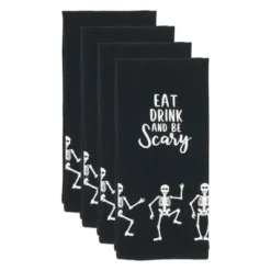 Saro Lifestyle Frightful Feast Skeleton Kitchen Towel (Set Of 4), Black, 18"x28"