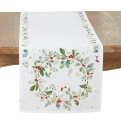 Saro Lifestyle Holiday Cheer Berry Wreath Table Runner, White, 16" X 72" -Saro Lifestyle GUEST ccca2a54 ae8d 4e7a 9f01 5e49402ad895