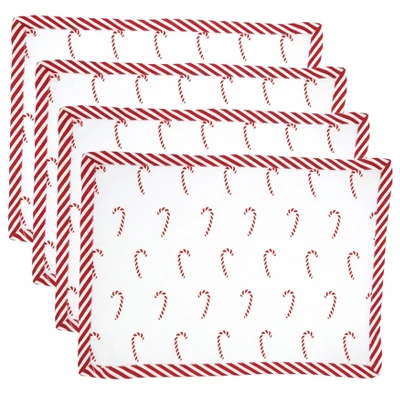 Saro Lifestyle Candy Cane Placemat, 14"x20" Oblong, Red (Set Of 4) 2 Saro Lifestyle Candy Cane Placemat, 14"x20" Oblong, Red (Set Of 4) - Image 2