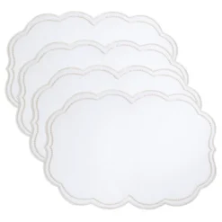 Saro Lifestyle Embroidered Polka Dot Placemat W/ Scallop Edge (Set Of 4)