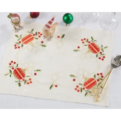 Saro Lifestyle Embroidered Ornament Design Holiday Linen Blend Placemat (Set Of 4), 14"x20", Beige -Saro Lifestyle GUEST cdee4688 f7f9 4efb aa5d c0dd507bdb20