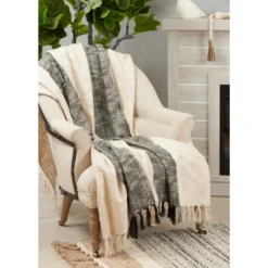 Saro Lifestyle Saro Lifestyle Cotton Throw Blanket With Striped Design, Natural, 50"x60" 5 Saro Lifestyle Saro Lifestyle Cotton Throw Blanket With Striped Design, Natural, 50"x60" -Saro Lifestyle GUEST cf4410b3 19e0 4989 b72d 29a3d22f91b5