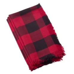 Saro Lifestyle Buffalo Plaid And Fringe Cotton Table Napkins (Set Of 4) -Saro Lifestyle GUEST d107764f d29f 4fa4 aa27 465d7c28f8c9