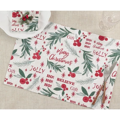 Saro Lifestyle Holly Christmas Cotton Placemats (Set Of 4) 3 Saro Lifestyle Holly Christmas Cotton Placemats (Set Of 4) - Image 3
