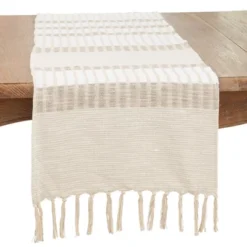 Saro Lifestyle Classic Charm Stripe Table Runner, 16"x72", Beige -Saro Lifestyle GUEST d2d62b31 c31a 4b88 aed1 f7fdbd2aaa49