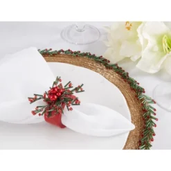 Saro Lifestyle Festive Fiesta Beaded Napkin Ring (Set Of 4), Red -Saro Lifestyle GUEST d2e92a8e b1b7 4cec 9709 2dd3555f25a9