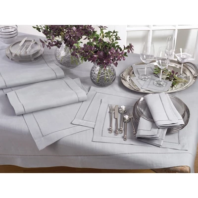 Saro Lifestyle Placemat With Hemstitched Border, 14"x20" Oblong, Grey (Set Of 12) 2 Saro Lifestyle Placemat With Hemstitched Border, 14"x20" Oblong, Grey (Set Of 12) - Image 2