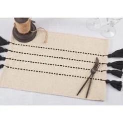 Saro Lifestyle Stripe Design Placemats With Tassels (Set Of 4), Black -Saro Lifestyle GUEST d3ff0389 1ef2 4697 a723 40e1da0c79c6