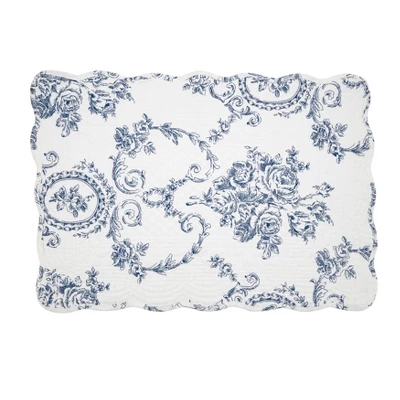 Saro Lifestyle Quilted Toile Floral Placemat (Set Of 4), 14"x20", Indigo 4 Saro Lifestyle Quilted Toile Floral Placemat (Set Of 4), 14"x20", Indigo - Image 4