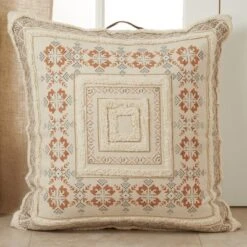 Saro Lifestyle Printed + Tufted Floor Pillow - Down Filled, 30" Square, Natural