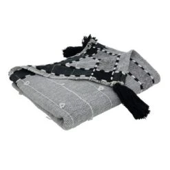 Saro Lifestyle Banded Border Tassel Throw, 50x60 Inches, Black -Saro Lifestyle GUEST d5056a23 9946 4f88 8816 772157e34f55