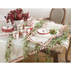 Saro Lifestyle Candy Cane Stripe Border Christmas Holiday Table Runner -Saro Lifestyle GUEST d6f60994 c08b 43f4 b68e f3bca464d900