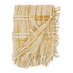 Saro Lifestyle Rustic Fringed Striped Throw, Gold, 50"x60"