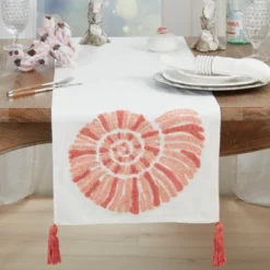 Saro Lifestyle Coastal Embroidered Seashell Table Runner, 16"x72", Orange 6 Saro Lifestyle Coastal Embroidered Seashell Table Runner, 16"x72", Orange -Saro Lifestyle GUEST d9eb8fd7 c862 4f63 9ca7 dceb5cfec5bd