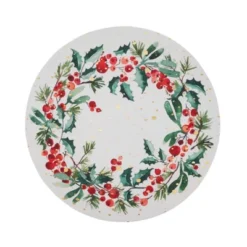 Saro Lifestyle Festive Foliage Holly Berry Wreath Placemat (Set Of 4), White, 15"x15" -Saro Lifestyle GUEST da76911a 1833 4bde bd4a 2ea8ddc41629