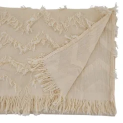 Saro Lifestyle 72"x16" Cotton Chevron Fringed Table Runner White: Classic Pattern, Machine Washable, Off-White