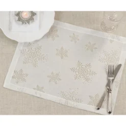 Saro Lifestyle Burnout Snowflake Design Sheer Placemat, 14"x20" Oblong, White (Set Of 4) -Saro Lifestyle GUEST db020d24 bc4c 40b2 b9c9 ef2a5b4423d4