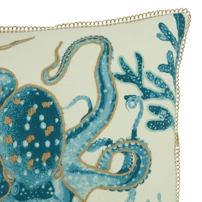 20"x20" Oversize Octopus Design Square Throw Pillow Cover Aqua Blue - Saro Lifestyle 2 20"x20" Oversize Octopus Design Square Throw Pillow Cover Aqua Blue - Saro Lifestyle - Image 2