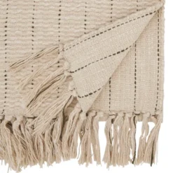 Saro Lifestyle Stripe Sophistication Fringe Cotton Table Runner, 16"x72", Beige