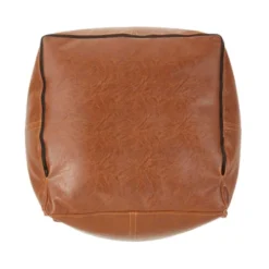 Saro Lifestyle Vintage Inspired Faux Leather Patchwork Pouf, 18"x18"x16", Brown