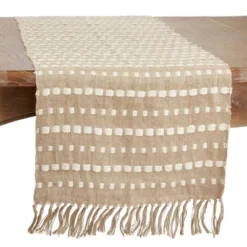 Saro Lifestyle Long Table Runner With Stitched Stripe Design, Beige, 16" X 72" -Saro Lifestyle GUEST dceedfde b425 48f6 8ebe c492335ce773