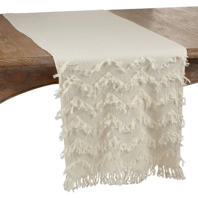 Saro Lifestyle 72"x16" Cotton Chevron Fringed Table Runner White: Classic Pattern, Machine Washable, Off-White 3 Saro Lifestyle 72"x16" Cotton Chevron Fringed Table Runner White: Classic Pattern, Machine Washable, Off-White - Image 3
