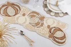 Saro Lifestyle Pumpkin Patchwork Beaded Table Runner, 12"x36", Gold
